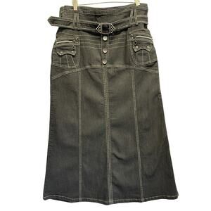 NWT Daniel Jeans Y2K Maxi Denim Jean Skirt‎ Size 13-14 Cottage Western Belt